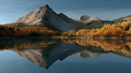 Serene mountain lake with crystal clear reflections.