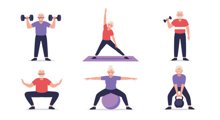 Seniors engaged in various fitness activities, showcasing an active and healthy lifestyle.