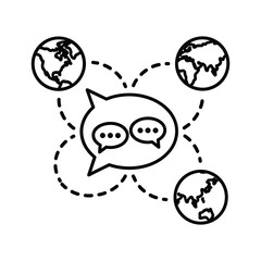Global communication network icon illustrating worldwide messaging, international connection, and digital dialogue across continents