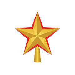 Obraz premium Golden star with red outline, a festive and decorative symbol often used as a christmas tree topper, standing on a golden base, isolated on