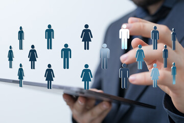 Concept of social network and communication technology. People icons and digital community.