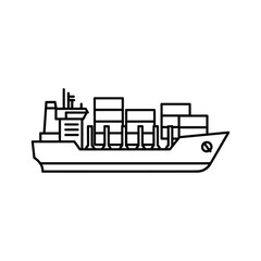 Naklejka premium Outline illustration of a container ship carrying cargo, symbolizing global trade, logistics, and maritime transportation.