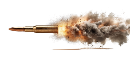 Bullet Firing with Fiery Explosion and Smoke isolated on a transparent background
