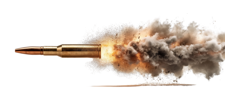 Bullet Firing with Fiery Explosion and Smoke isolated on a transparent background