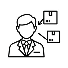 Businessman icon with delivery boxes, representing order fulfillment, logistics management, and e-commerce services