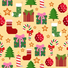  New Year's Christmas pattern pixel, card - scandynavian Norwegian sweater style.Traditional pixel ethnic pattern. Knitted Christmas Sweater Pattern Design or Cross Stitch Embroidery. Vector seamless