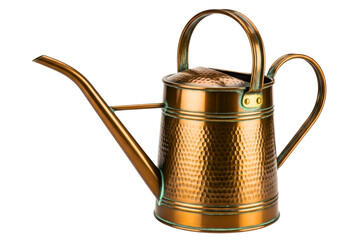 Vintage hammered copper watering can for gardening and plants isolated on transparent background