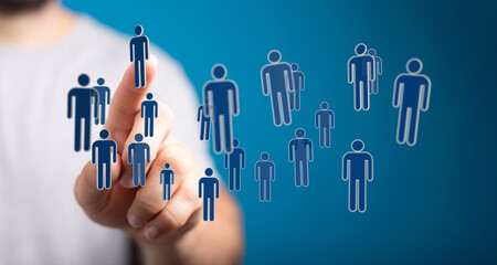 Visualize human connection, network, and communication with the human figures. Concept of people,  social inter