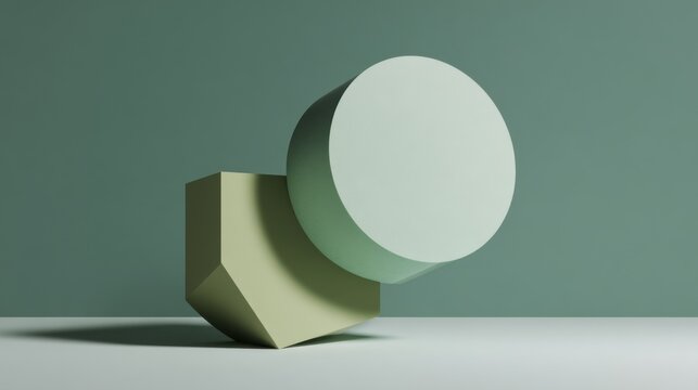 Fototapeta minimal 3D geometric shapes. Two mint green cubes floating and intersecting in a minimalist studio background.