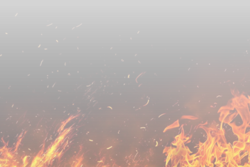 Wild flames spread outward with energetic motion, featuring detailed ember textures and shifting orange tones. The transparent background highlights the natural intensity of the burning fire.