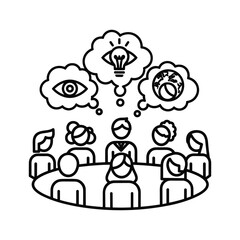 Collaborative team brainstorming global vision and innovative ideas