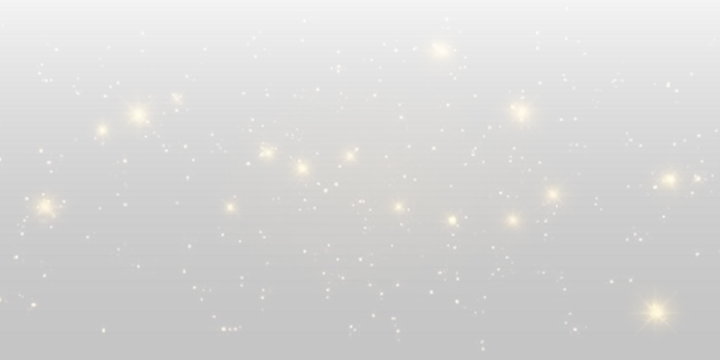 Shimmering light effect with numerous sparkling particles on a transparent background. Golden and white dust glows, creating a magical holiday atmosphere for festive greeting cards or decorations.