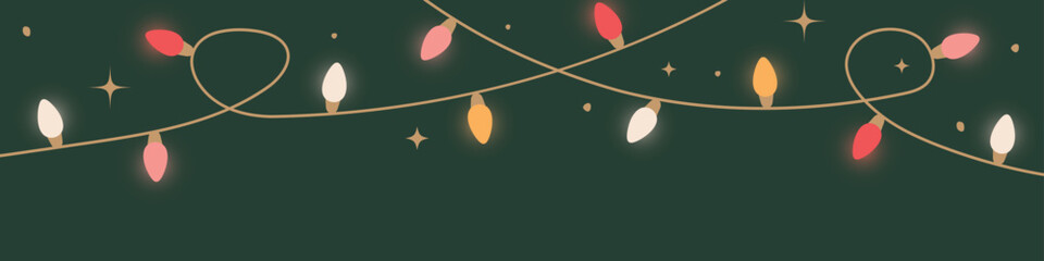 banner with glowing colorful christmas lights, perfect for holiday, winter, and New Year designs and decorations- vector illustration