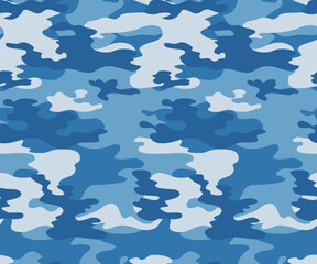 Blue background camouflage marine texture vector illustration of a seamless pattern