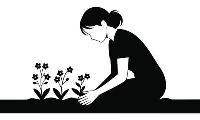 "Gardener Planting Young Tree Silhouette – Gardening Worker Vector Art"