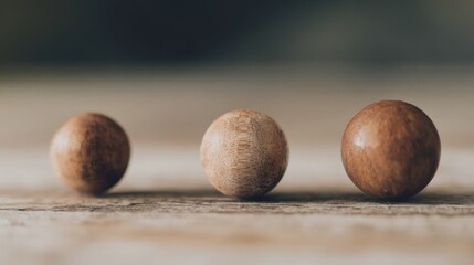Natural Wooden Spheres on a Rustic Surface