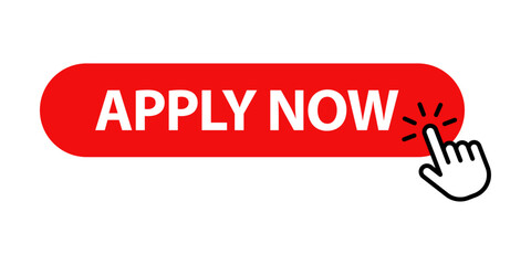 Red apply now button with hand cursor icon