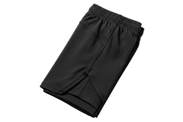 Fototapeta premium Folded black spandex compression shorts for workout and training isolated on transparent background
