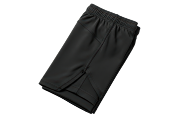 Folded black spandex compression shorts for workout and training isolated on transparent background