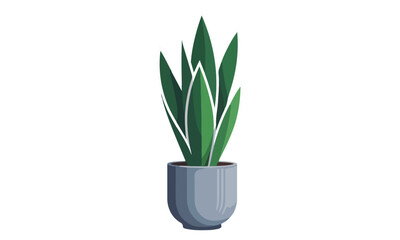 "Minimal Potted Plant with Green Leaves – Indoor Houseplant Vector Art"
