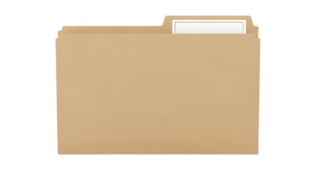 A simple brown manila file folder with a blank white tab stands against a stark black background