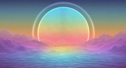 A colorful planet with a blue moon in the sky