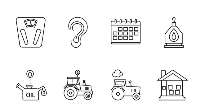 Linear icons set for farming, health, and lifestyle