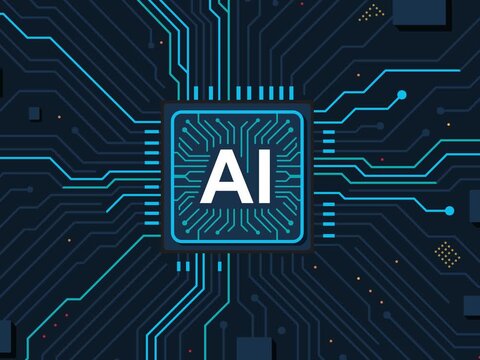 Artificial intelligence microchip integrated into a digital circuit board.