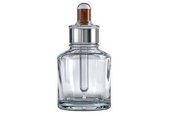 Clear Dropper Bottle: An elegant and transparent glass bottle, equipped with a dropper, captures a moment of delicate precision, emphasizing purity and clarity in skincare or laboratory settings.