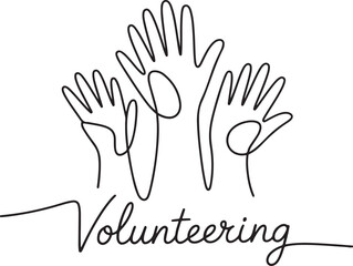 Continuous One Line Drawing of Raised Hands – Volunteering Concept Vector