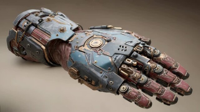 Futuristic mechanical gauntlet with intricate details and metallic design