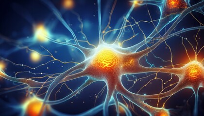 detailed microscopic view of neuron cell with dendrites and nucleus concept of neuroscience brain function nervous system and cellular biology