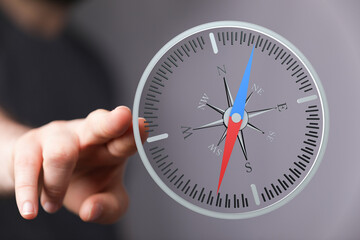 Hand holding a compass depicting navigation, guidance, direction, concept of business journey and...