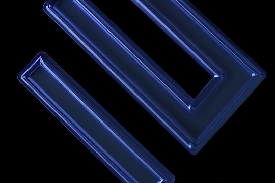 Abstract 3d geometric shape with glowing blue light on a dark background