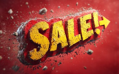 A red background with a yellow sign that says "sale" with a black arrow pointing