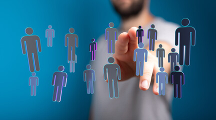 Concept of connection, community, and support. Digital hand touching a network of people, representing human in