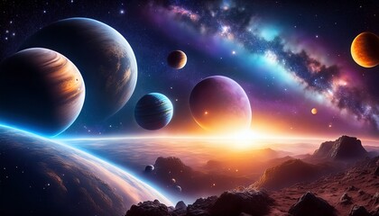 cosmic space with planets and stars galaxy and universe celestial bodies and nebula space exploration and astronomy