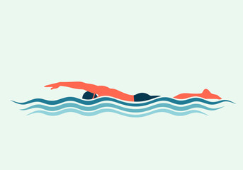Minimalist swimming concept with athlete in motion within waves