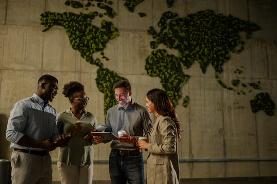 Business colleagues collaborating on global strategy