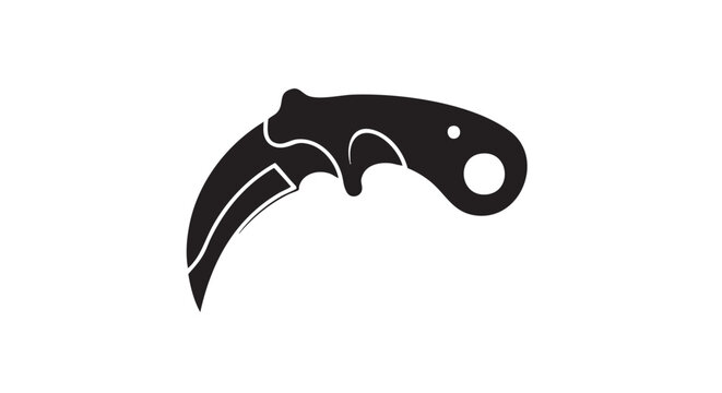 Silhouette icon of a karambit knife, a tactical curved blade weapon for self-defense and close quarters combat, isolated on a white background