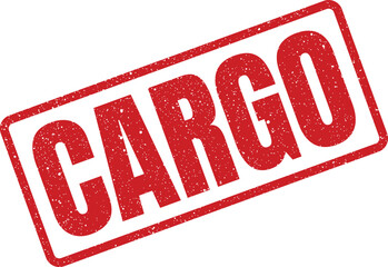 Bold red distressed rectangular rubber stamp featuring the prominent word Cargo on a plain white backdrop