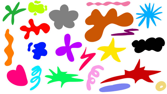 A vibrant collection of abstract colorful shapes on a transparent PNG background, designed with playful creative shapes and vibrant tones.