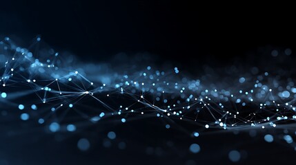 Abstract blue light explosion of glowing fiber optic cables illustrating digital network energy and technology with star-like spots