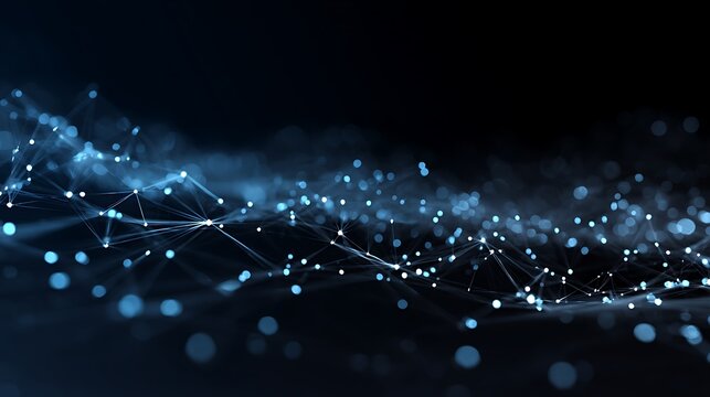 Abstract blue light explosion of glowing fiber optic cables illustrating digital network energy and technology with star-like spots