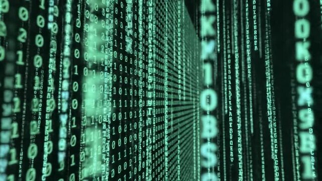 Falling Binary Code Digital Matrix Data Stream Background Tech Loop - Powered by Adobe
