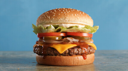 Juicy Cheeseburger with Fresh Tomato and Lettuce