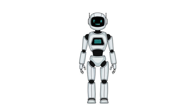 Futuristic robot character with humanlike features in a minimalist design