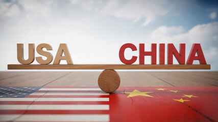 USA China Balance Geopolitical Comparison Concept