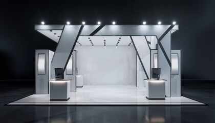 Modern exhibition booth design awaits your brand launch, creating an unforgettable presence for impactful product showcases and networking opportunities.