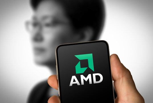 AMD company logo displayed on mobile device